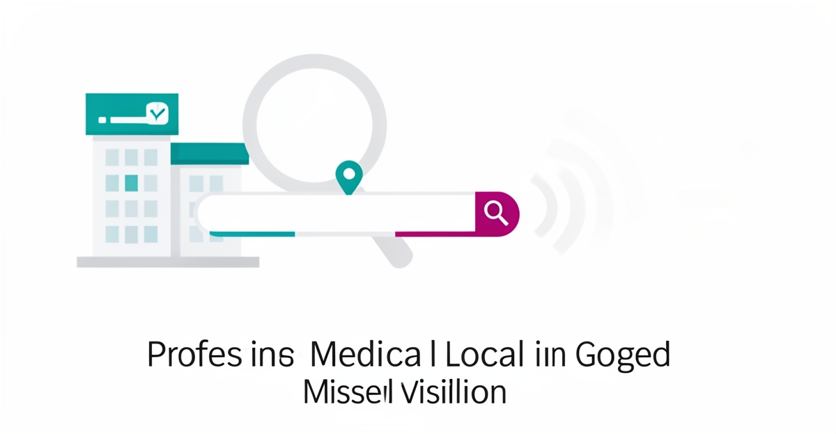 Flat illustration showing clinic visibility gaps in Google search with magnifying glass and fading signal bars.