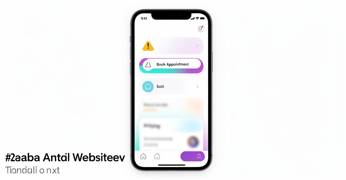 A clean modern flat illustration of a dental website on a smartphone showing subtle UX issues like slow load times and unclear CTAs, with brand-colored accents and a headline in the lower third