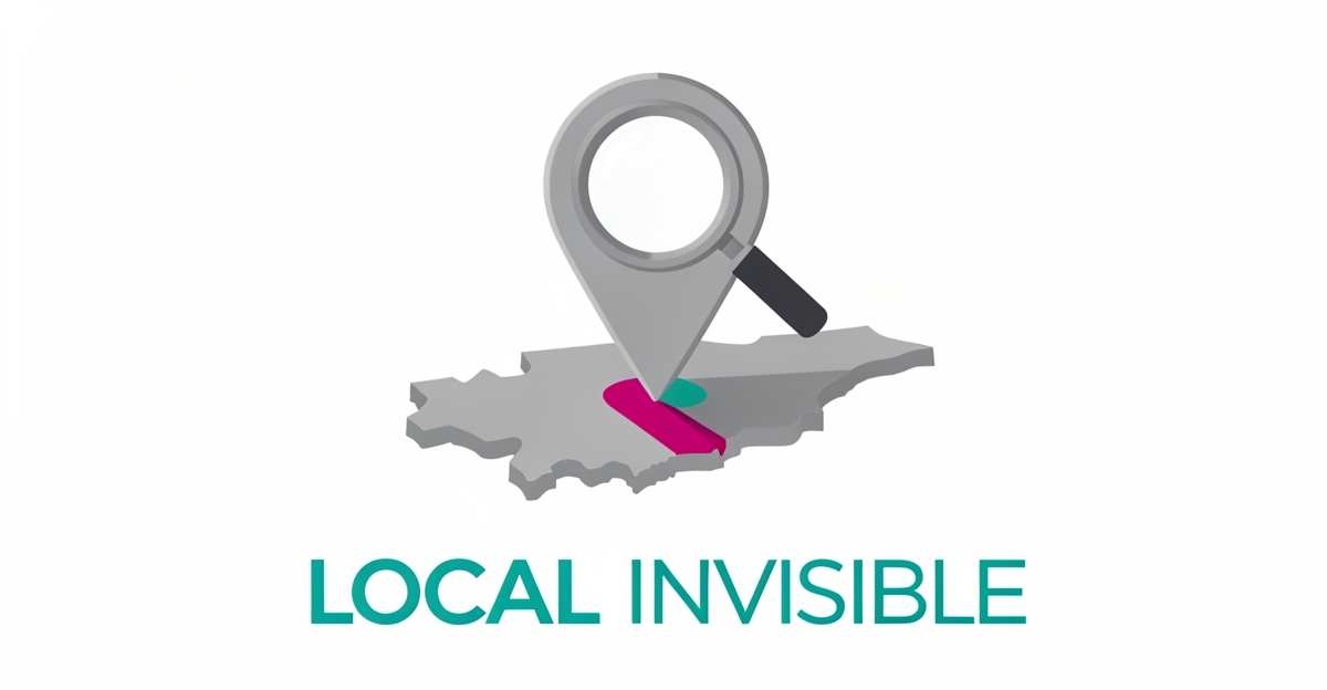 Flat illustration of a metal stamping press forming a map pin over Nova Scotia, symbolizing local search visibility for metal stamping businesses.