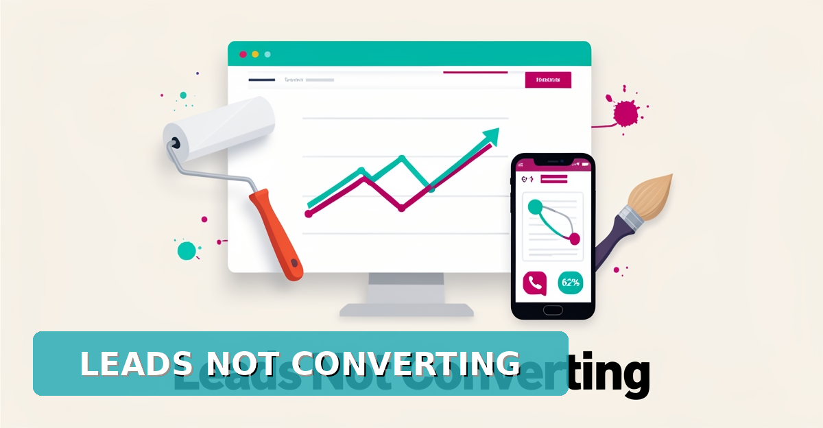 Flat illustration of a painting website with missed calls and dropping traffic indicating lead conversion problems.