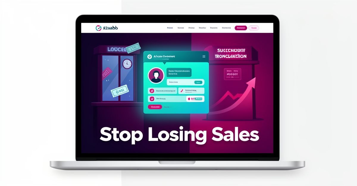 Flat illustration of AI chatbot on venue website resolving late-night ticket sales with teal and magenta accents, conversion graphs, and modern minimalist design.