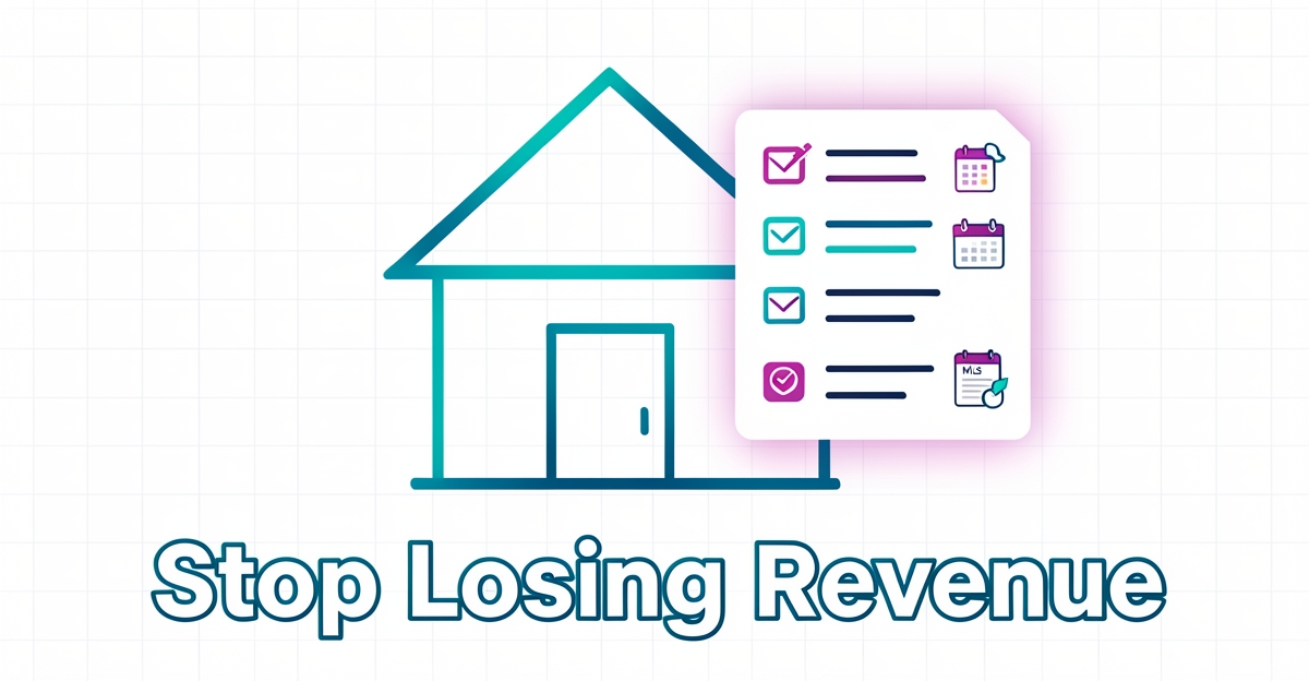 A minimalist flat illustration of a home with automated onboarding workflow icons, using brand colors to highlight AI-powered follow-up efficiency for home inspection businesses.