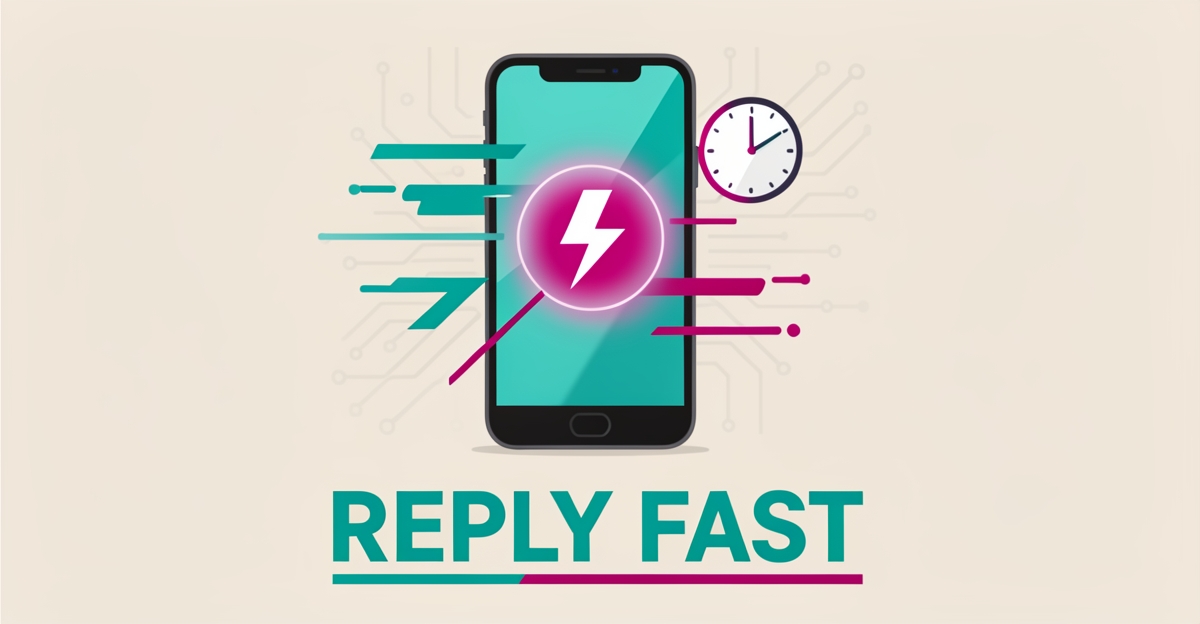 Flat illustration of a smartphone with a lightning-fast lead notification on an electrician's van dashboard, symbolizing rapid customer response.