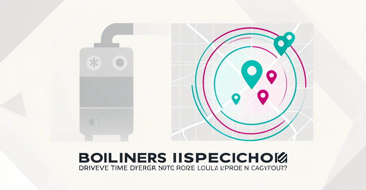 Flat illustration showing a boiler icon and faded map pins highlighting lost local search visibility for boiler inspectors.