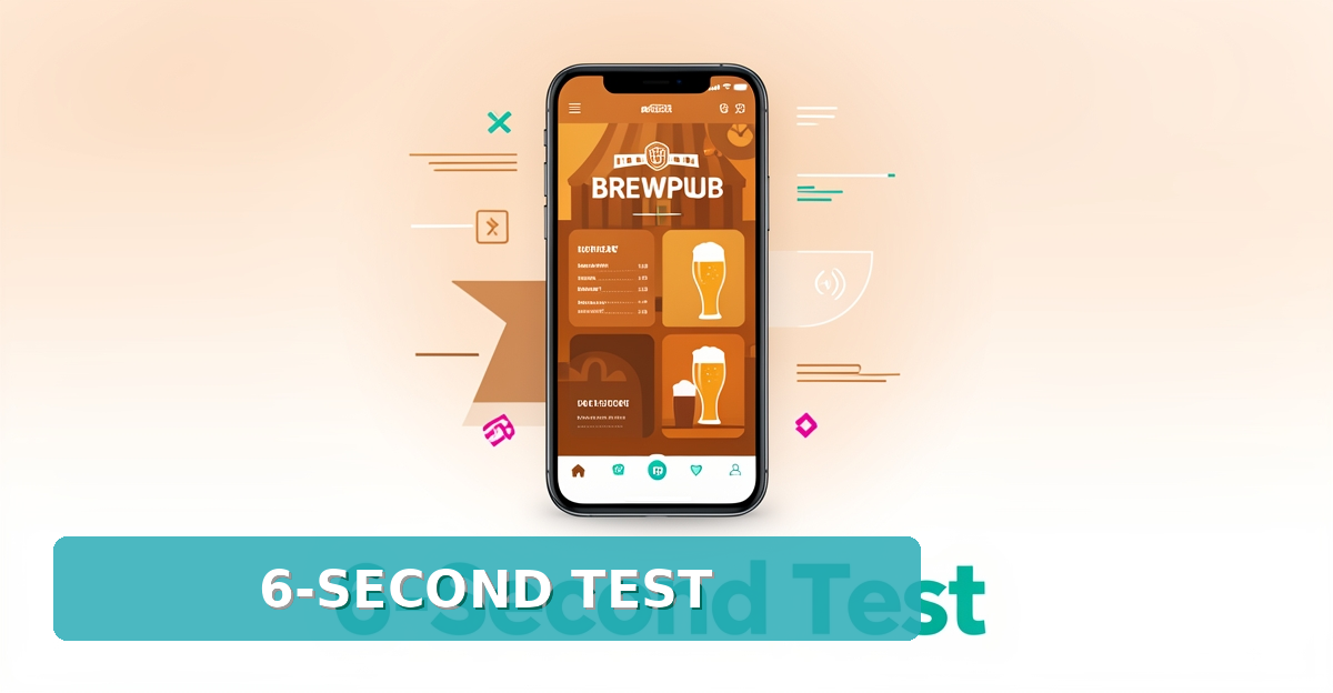Flat illustration of smartphone displaying brewpub website with warm craft beer aesthetic, surrounded by mobile connectivity elements in teal and magenta accents.