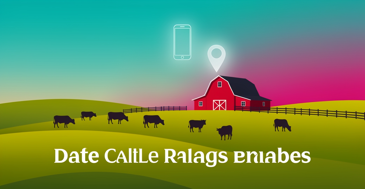 Flat illustration of a cattle ranch with a glowing location pin and phone, symbolizing local online visibility, with the headline 'Invisible Locally?'
