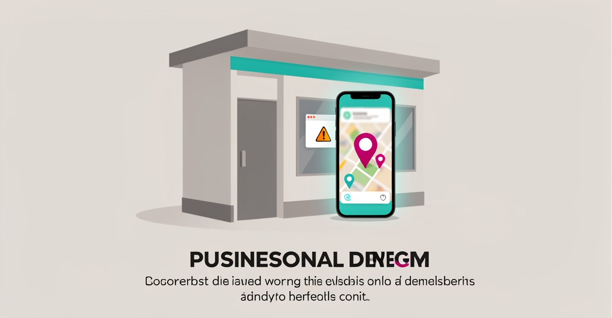 Flat illustration of a diner storefront with a smartphone showing local search and warning signs about website traffic.