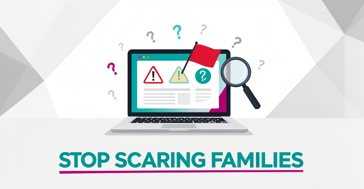Flat illustration of a laptop showing a warning-flagged ESL webpage, symbolizing website issues that deter local families from enrolling.