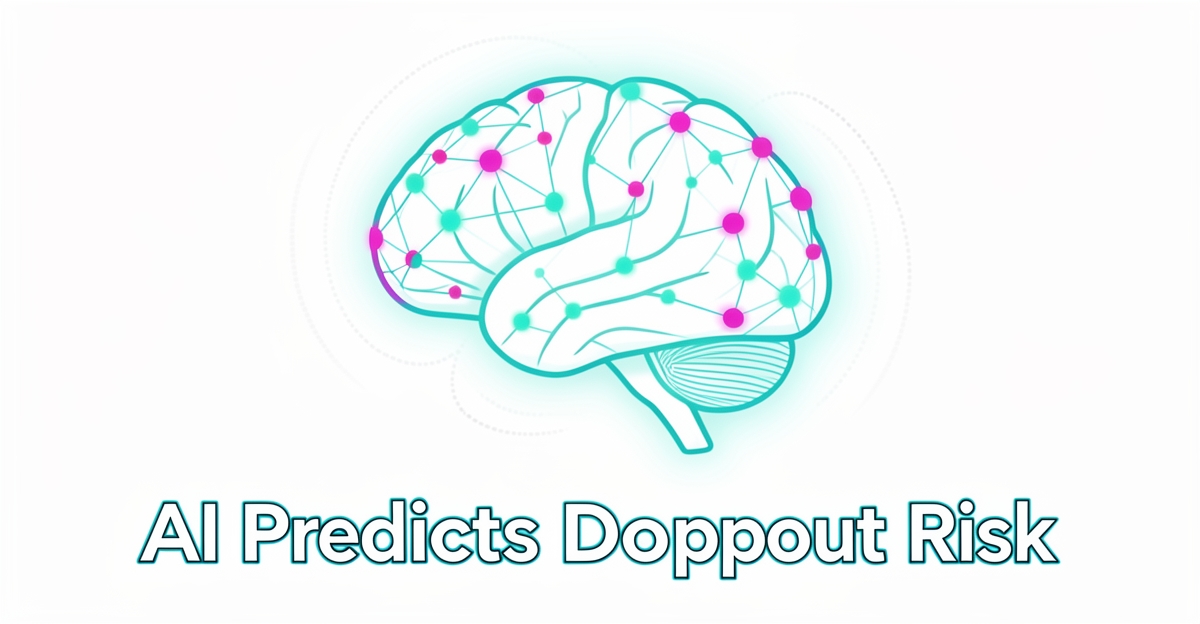Abstract neural network illustration with glowing nodes and pulse waves, symbolizing AI-driven early detection of patient disengagement in IOP programs, with brand-colored accents and minimalist headline.