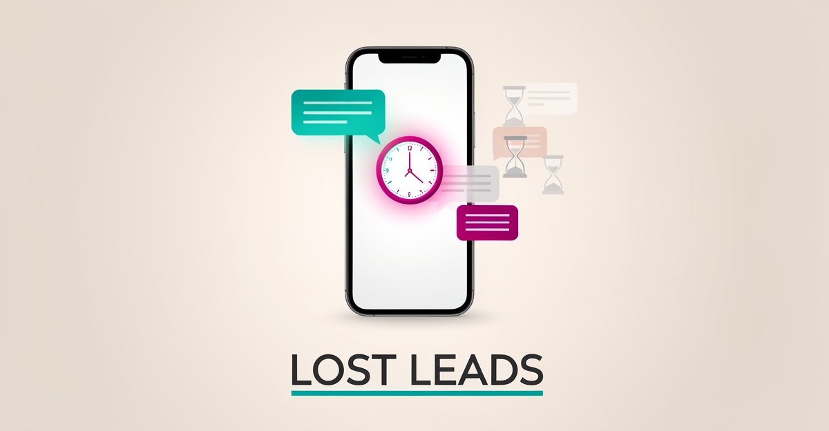 Flat illustration of a smartphone with a notification and clock, symbolizing lost microblading studio leads from slow follow-up.