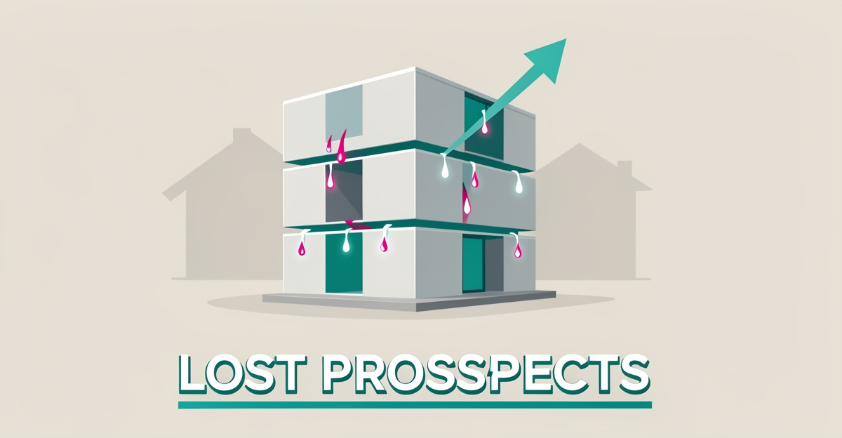 Flat illustration of a modular prefab home with glowing leaks, symbolizing a builder website losing prospects to competitors.