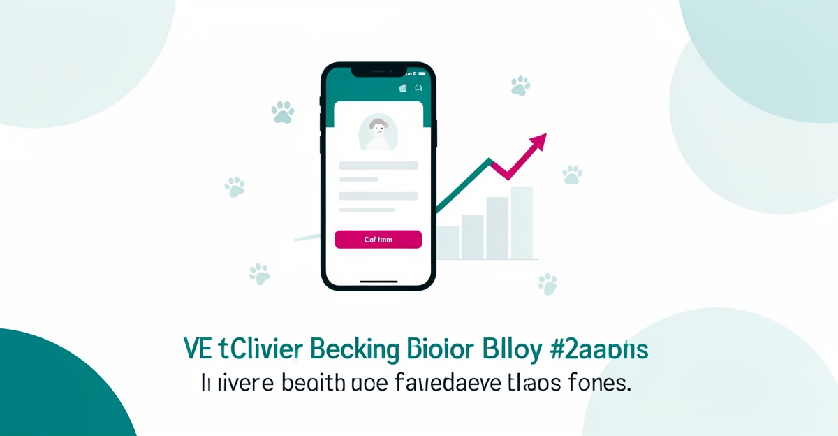 Flat illustration of a smartphone with a vet booking app and rising conversion graph in teal and magenta, with headline Stop Losing Clients.