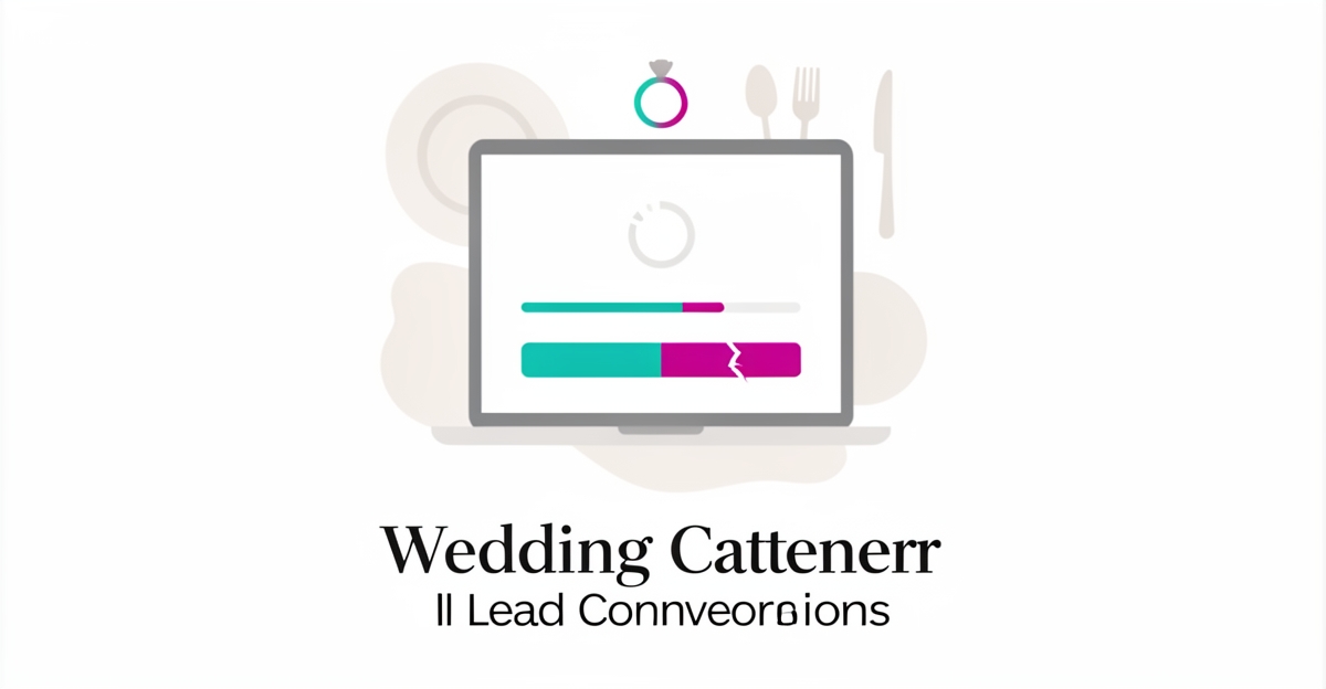 Flat illustration of a slow wedding catering website with fading CTA and brand accent colors highlighting conversion issues.