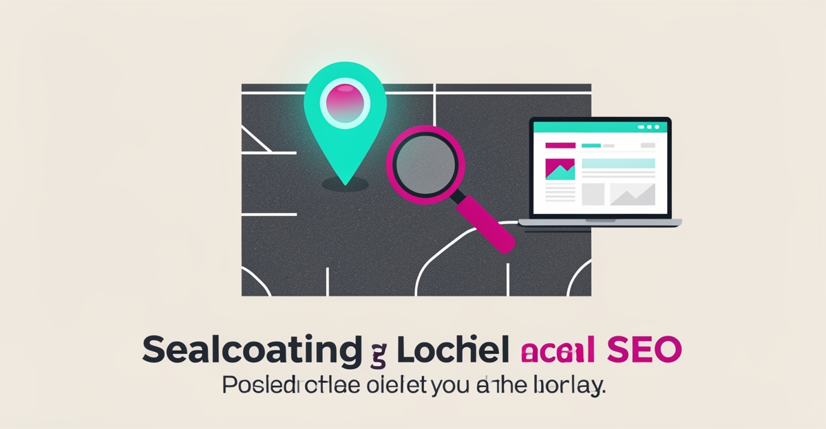 Flat illustration of sealcoated driveway with search pin and laptop showing local SEO for sealcoating website growth.