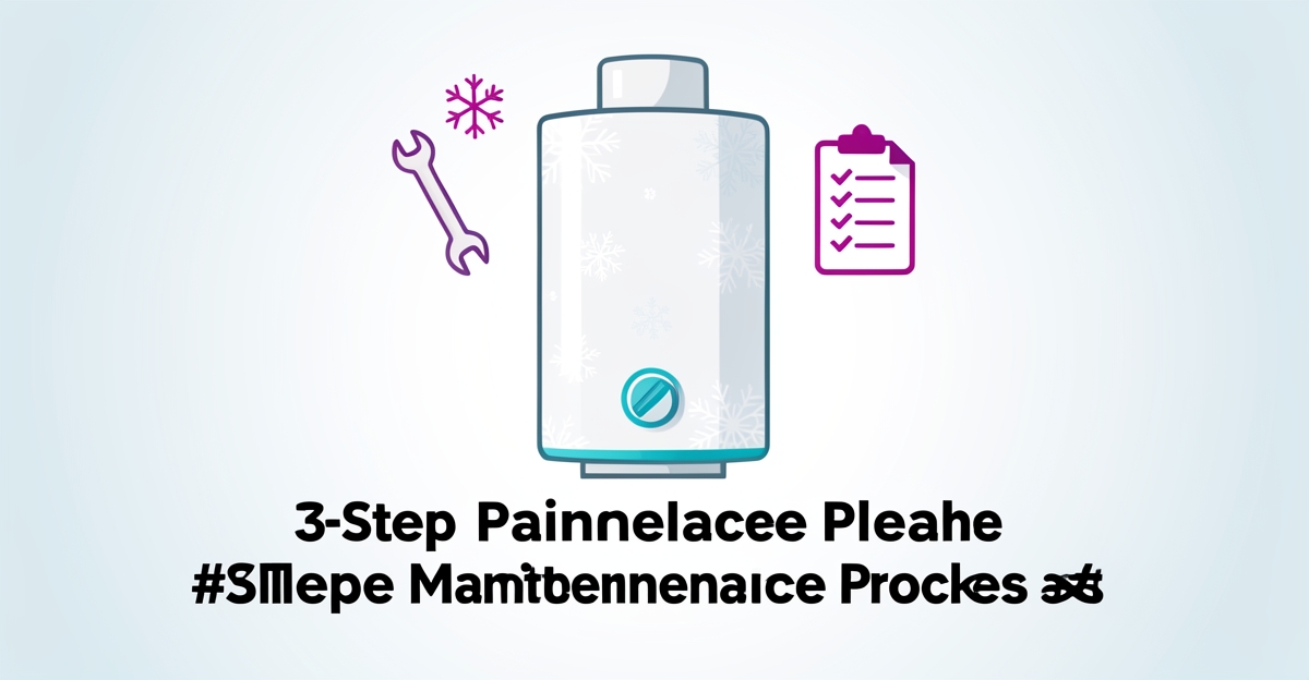 A minimalist flat illustration of a water heater with winter accents, tools, and a checklist, representing a 3-step maintenance guide for cold weather readiness.