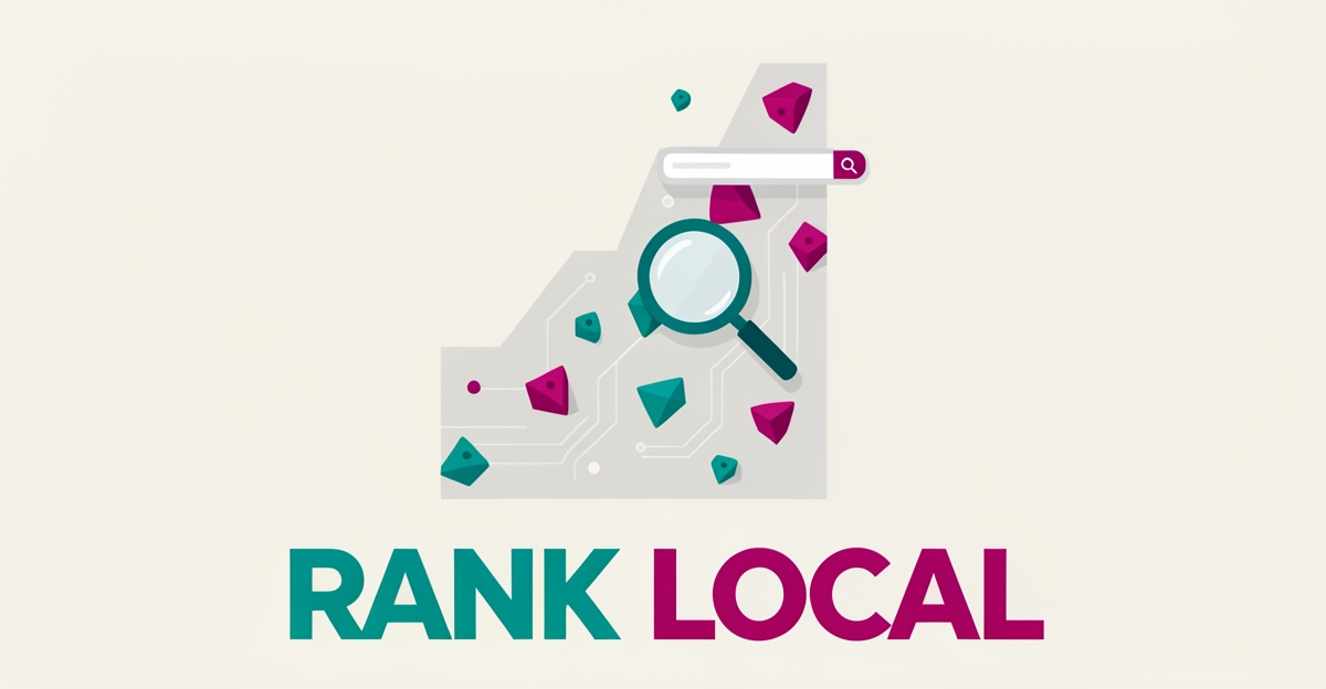 Flat illustration of a climbing wall doubling as a search ranking chart, symbolizing AI-powered local SEO for climbing gyms.