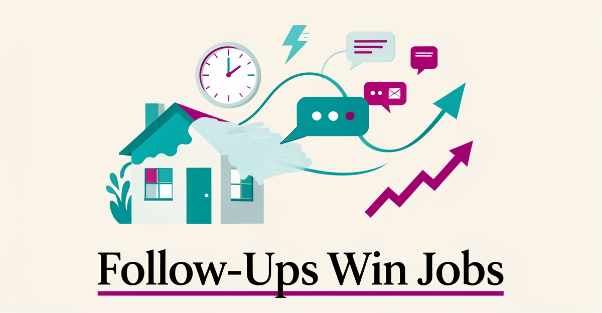 Flat illustration of AI-powered lead follow-up automation for soft washing businesses.
