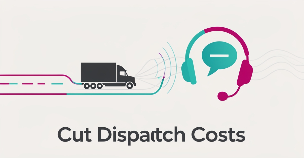 Flat illustration of a truck, headset, and soundwaves symbolizing AI voice agents automating dispatch for small fleets.