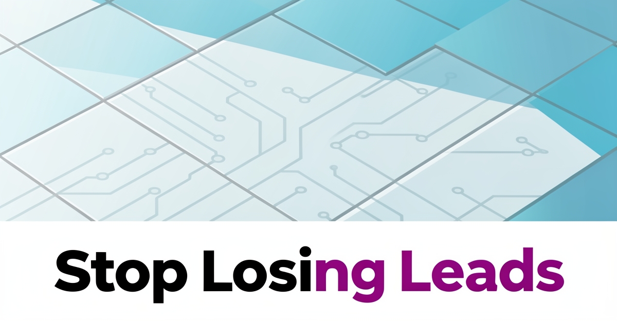 Flat illustration of tile floor with circuit-like grout lines and magazine headline 'Stop Losing Leads' in brand colors, symbolizing AI voice assistants capturing 24/7 leads for tile & grout businesses.