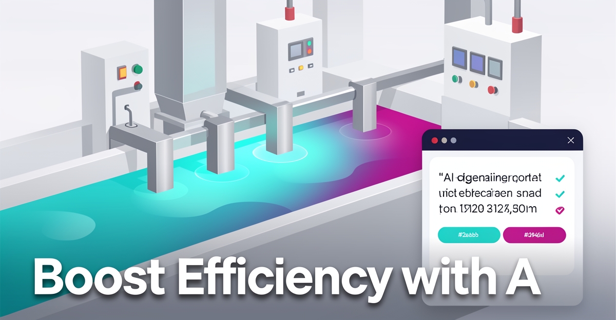 A minimalist flat illustration of an automated anodizing process with AI-powered quote generation, featuring brand-colored accents and a professional, modern design suitable for a business technology blog.