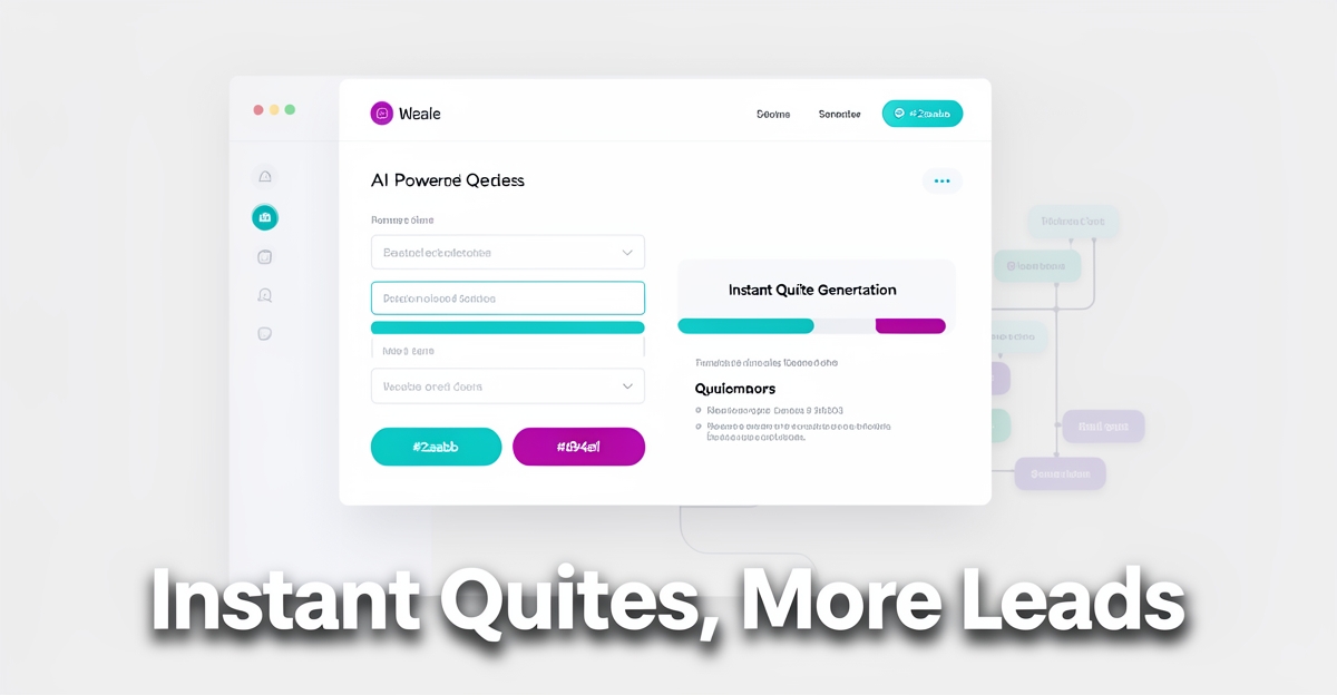 A minimalist flat illustration of an AI-powered sheet metal website form generating instant quotes, with brand-colored accents and a headline overlay in the lower third.