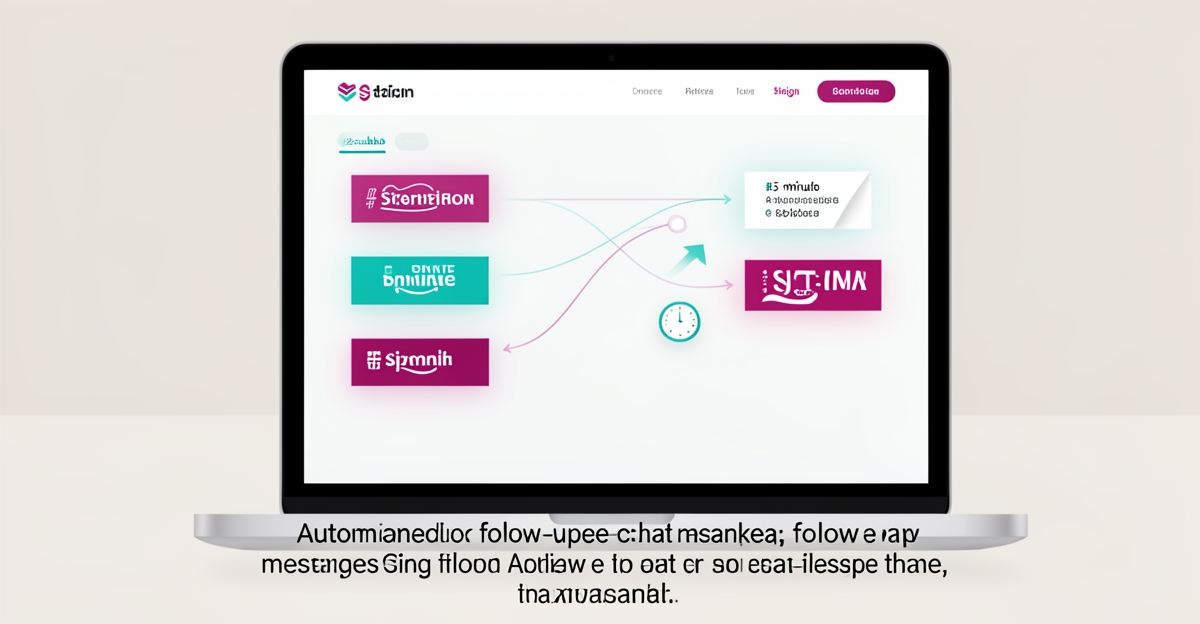 Flat illustration of an AI website automatically following up on sign inquiries with conversion growth accents.