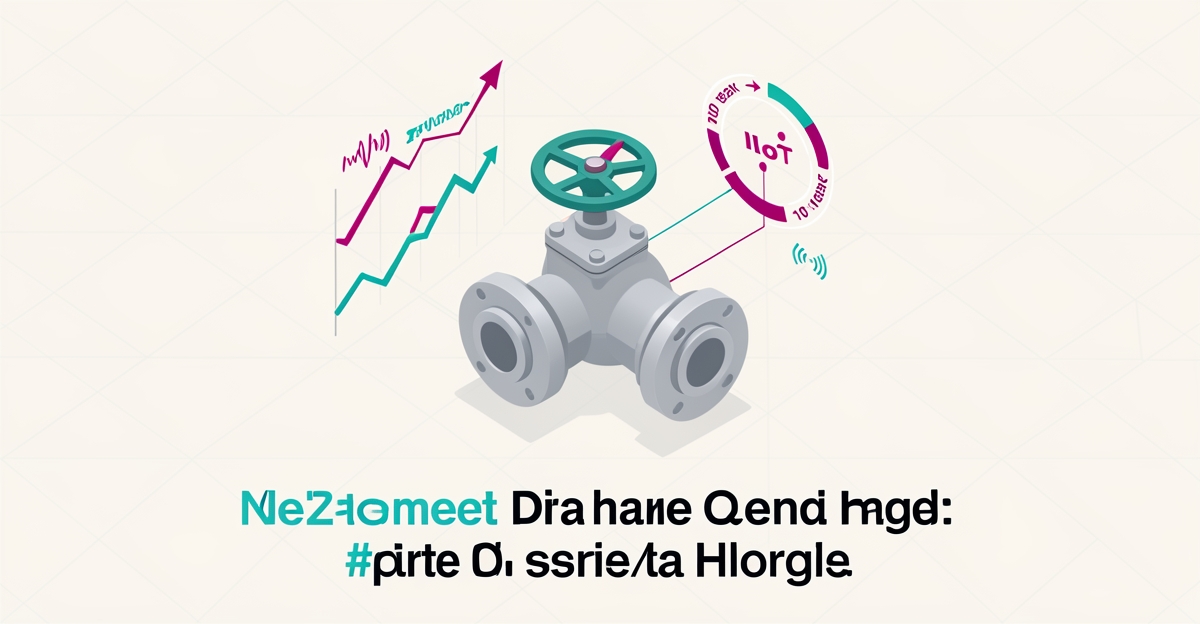 Flat illustration of an industrial valve linked to performance data charts and IIoT sensors emphasizing durability trust.