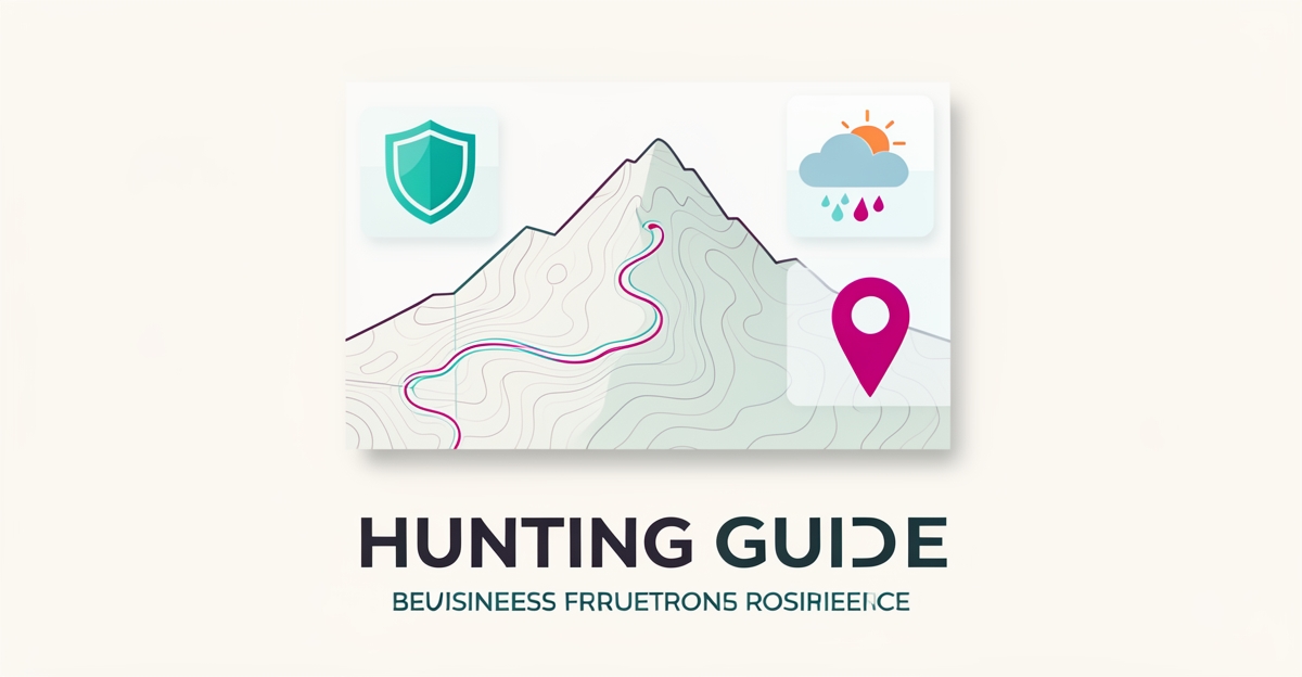 Flat illustration of terrain map with AI safety weather icons in teal and magenta accents.