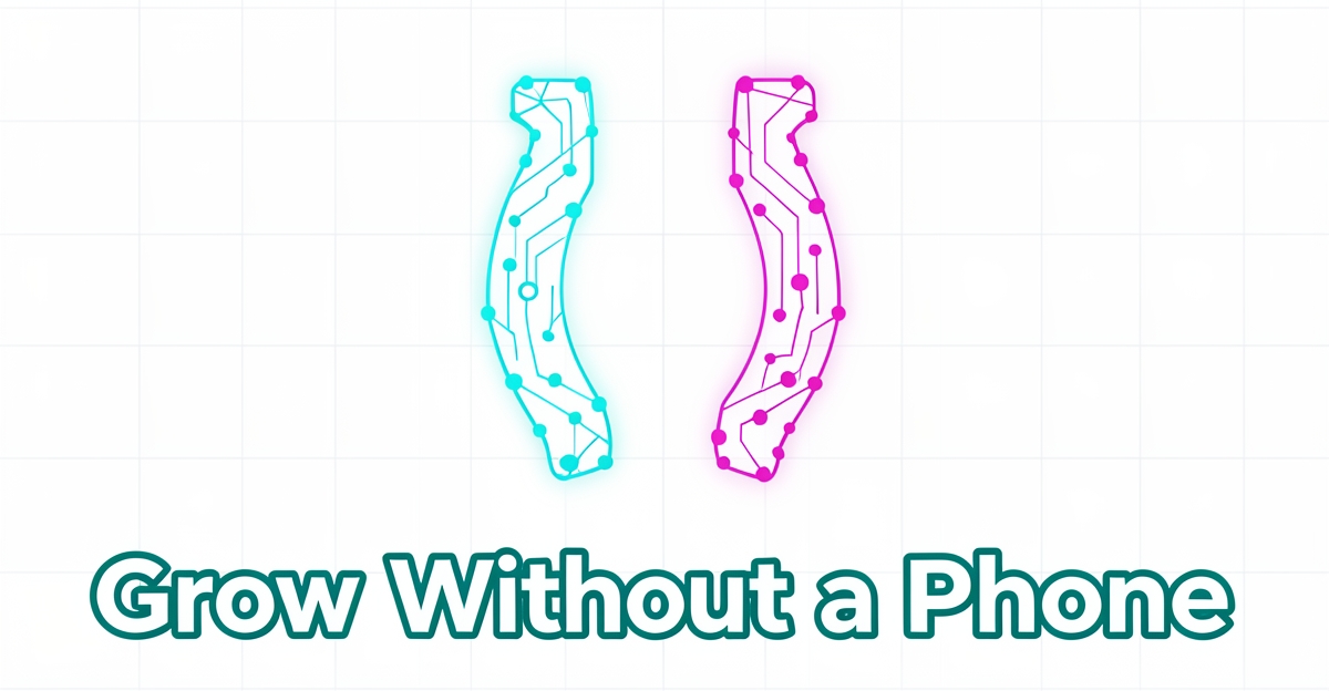 A minimalist flat illustration of a digital horseshoe made of glowing nodes and circuits, symbolizing AI-powered farrier business growth without traditional phone or website.