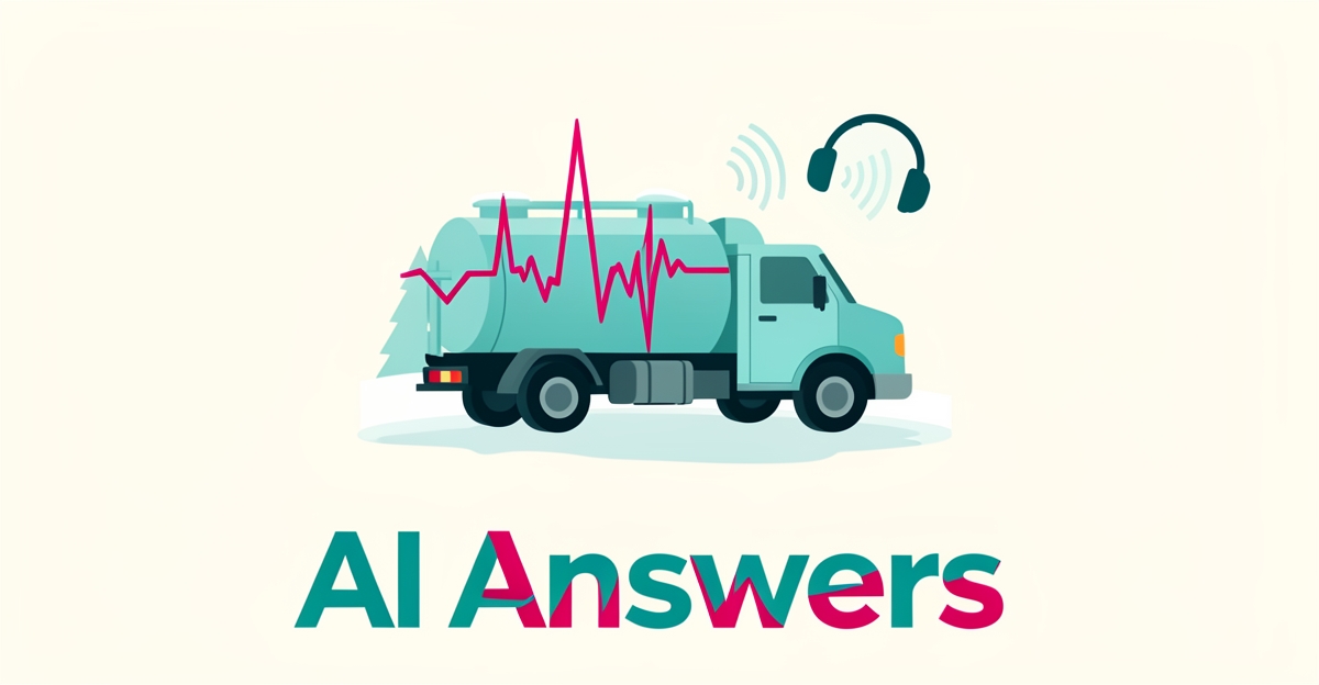 Flat illustration of a propane delivery truck in snow with AI voice waveform accents, headline reading AI Answers.
