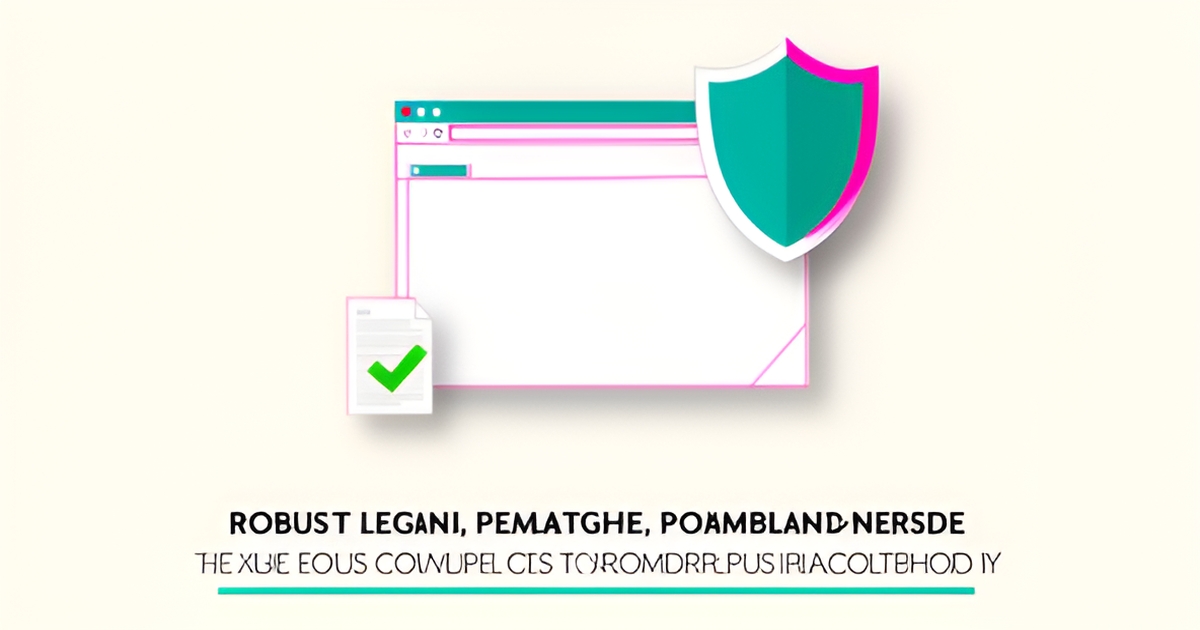 Flat illustration of a website window with a teal and magenta legal shield and checkmark, symbolizing website disclaimer protection.