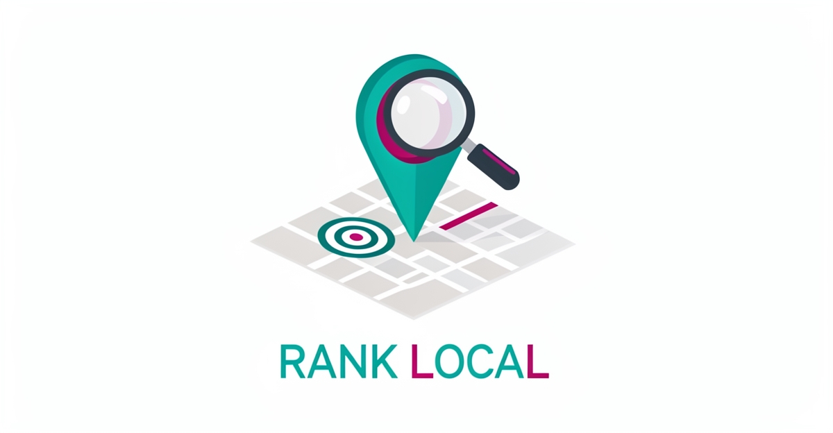 Flat illustration of a map pin on a stylized local map with paintball motifs and a search icon, symbolizing local search ranking for paintball facilities.