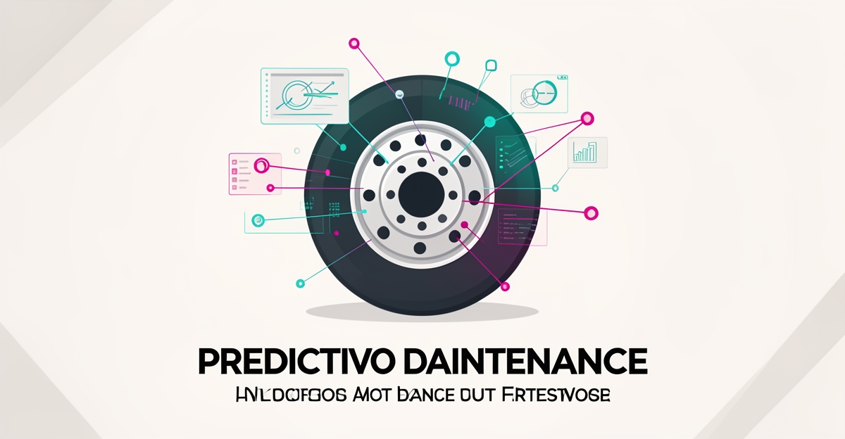 Flat illustration of a truck tire with digital predictive maintenance analytics overlay in teal and magenta, symbolizing tech-forward fleet tire management.