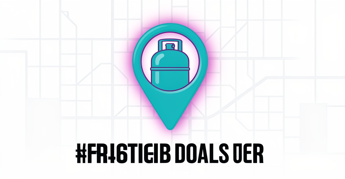 A propane tank-shaped map pin on a city grid with glowing brand-colored accents, illustrating AI-powered local search visibility for delivery services.