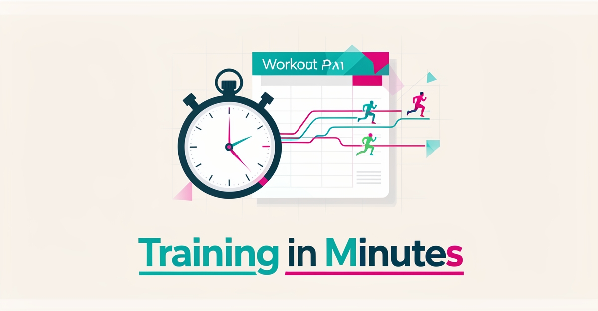 Flat illustration of a stopwatch merging with a training plan, symbolizing AI generating athlete workouts in minutes.