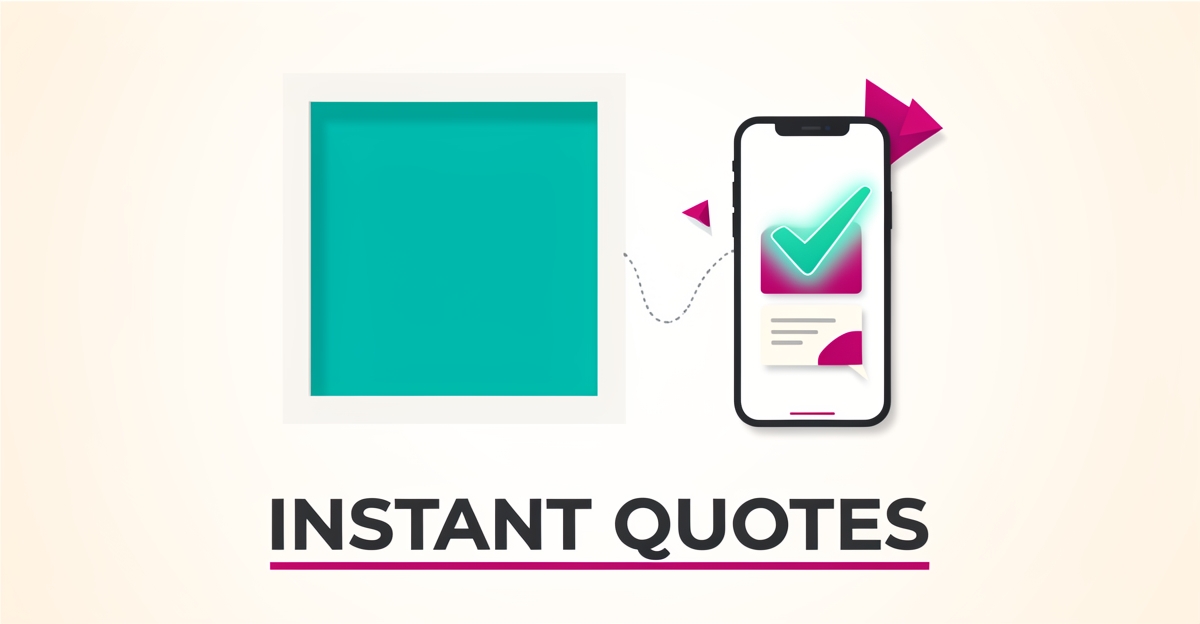 Flat illustration of a smartphone generating an instant pool service quote beside a teal swimming pool with magenta accents.