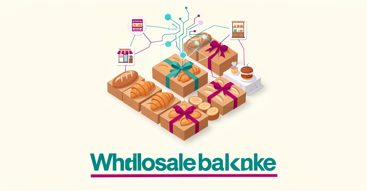 Flat illustration of bakery products bundled together with AI network lines in teal and magenta, headlined Smarter Bundles.