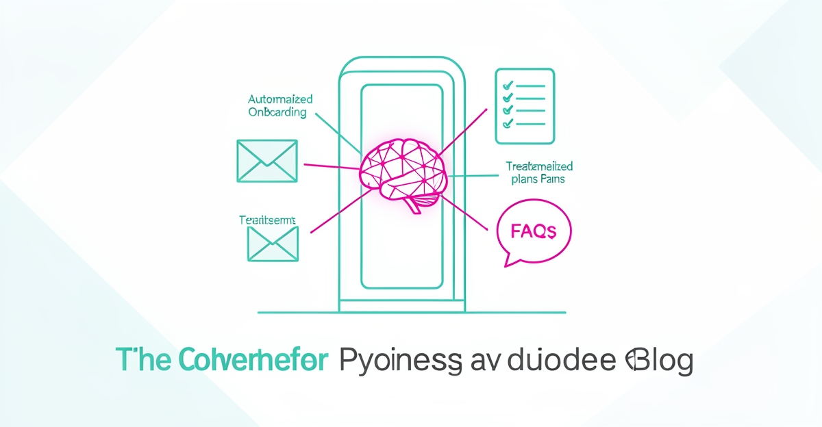 Flat illustration of cryotherapy chamber linked by AI to automated emails, treatment plans and FAQs.