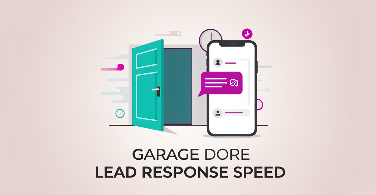 Flat illustration of a garage door and instant chat symbol showing fast lead response for Halifax installers.