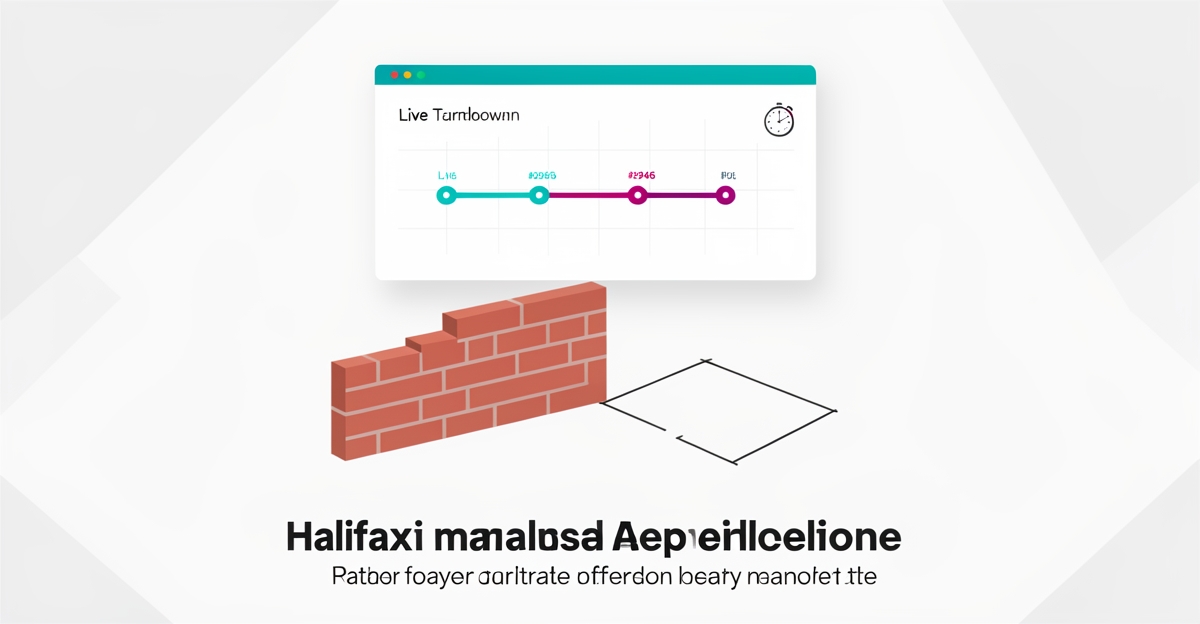 Flat illustration of masonry work with a digital timeline dashboard showing live job progress using teal and magenta accents.