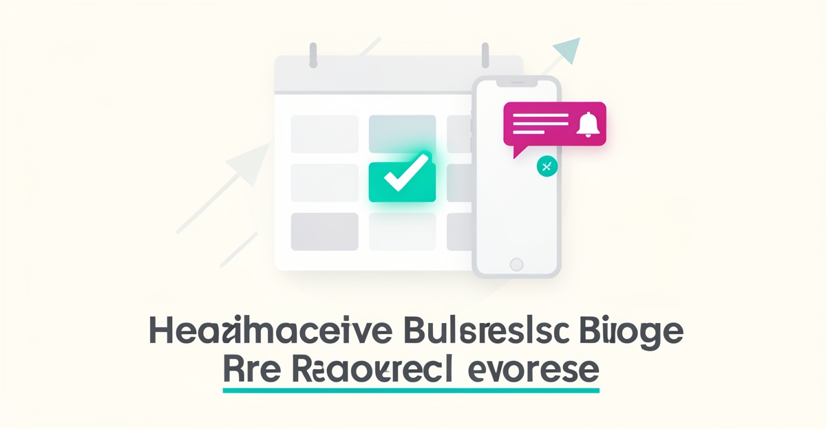 Flat illustration of a smartphone sending reminder notifications beside a calendar with a confirmed appointment slot, symbolizing reduced clinic no-shows.