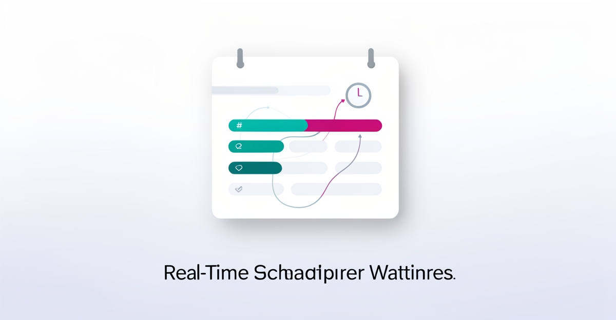 Flat illustration of a real-time scheduling calendar with teal and magenta progress elements, symbolizing reduced patient wait anxiety.
