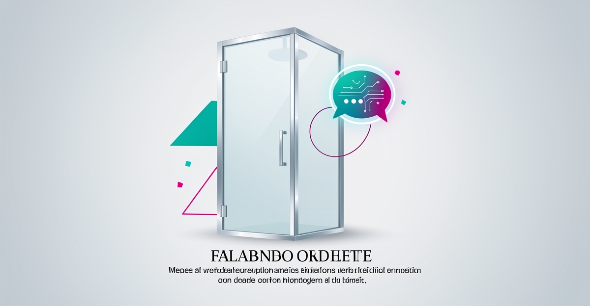 Flat illustration of a glass shower door with a glowing AI chat bubble symbolizing 24/7 automated customer support for installers.