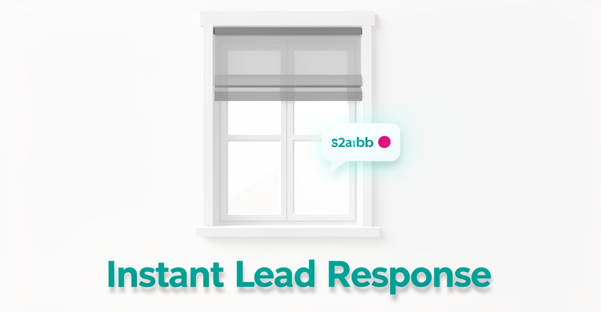 Modern flat illustration of a window with shades and an AI chat bubble, highlighting instant lead response for Halifax installers.