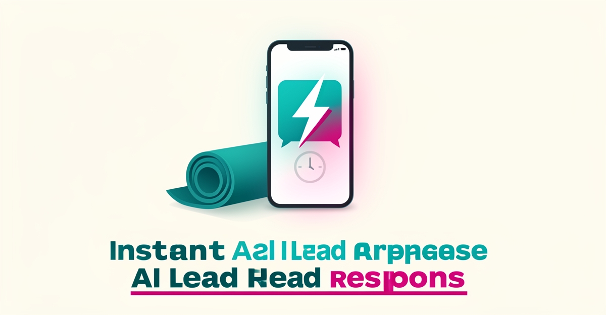 Flat illustration of a carpet roll and smartphone with instant AI chat response, symbolizing faster lead replies for carpet installers.