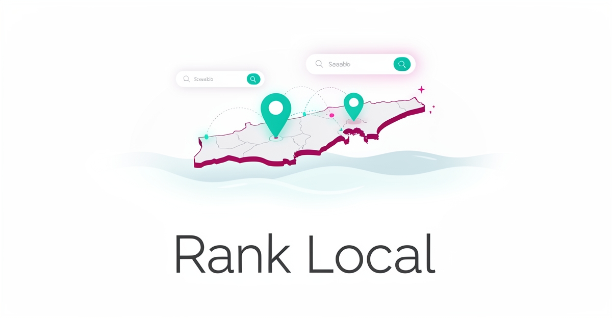 Flat illustration of a Nova Scotia map with glowing location pins and AI network lines symbolizing local SEO visibility for OB-GYN clinics.