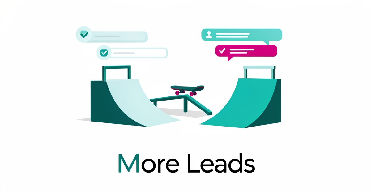 Flat illustration of a skate park with digital form elements, illustrating smart website forms capturing more leads.