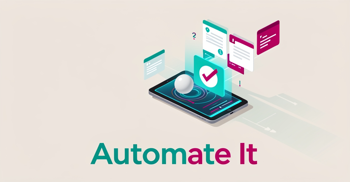 Flat illustration of a mini golf ball rolling toward a tablet with digital waiver and invoice icons in teal and magenta.