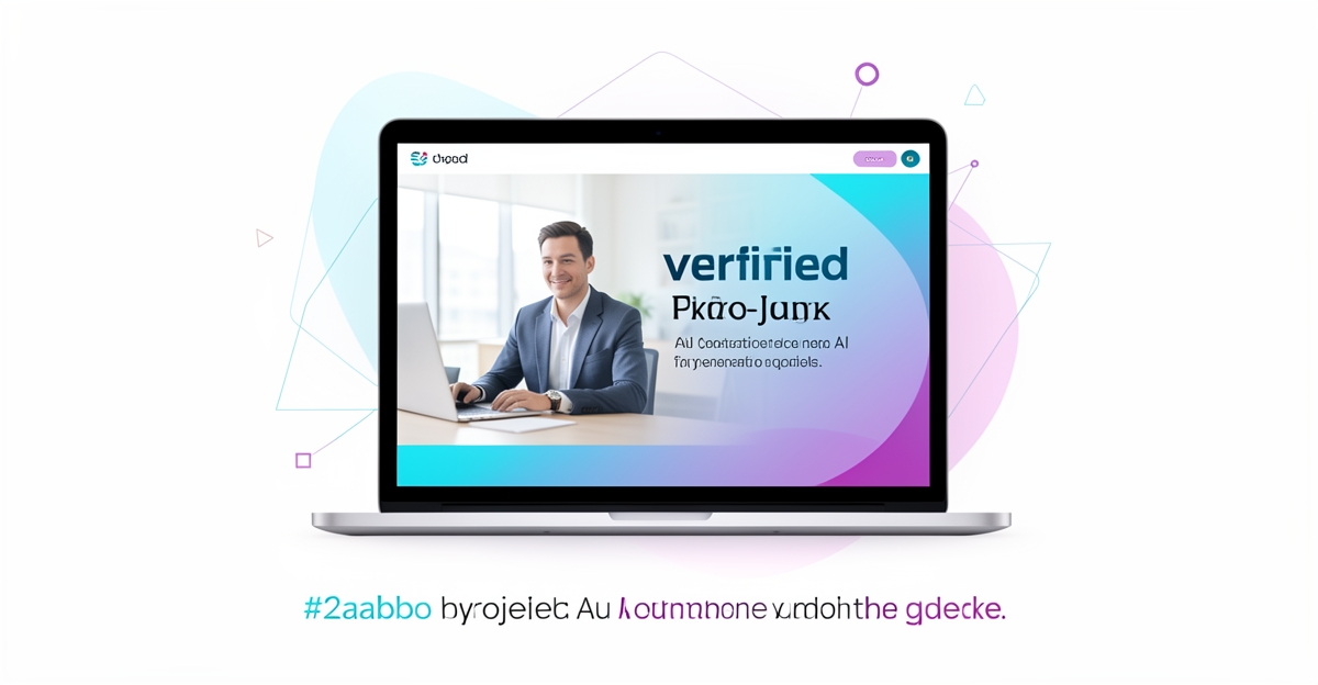 A minimalist flat illustration of a laptop showing an AI-verified project photo with caption, using brand colors to convey trust and automation in client relationships