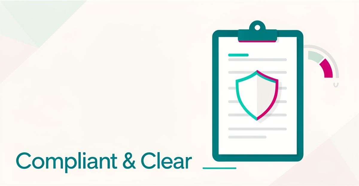 Flat illustration of a shield-protected patient consent form symbolizing HIPAA-compliant AI tools, with headline Compliant & Clear.